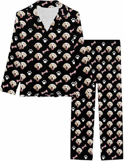 MyPupSocks Custom Face Pajamas for Women Set, Personalized Photo Long Sleepwear XS-XXL