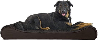 Furhaven Orthopedic Dog Bed for Large Dogs w/ Removable Washable Cover, For Dogs Up to 75 lbs - Ultra Plush Faux Fur & Suede Luxe Lounger Contour Mattress - Chocolate, Jumbo/XL