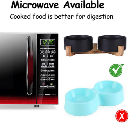 Petygooing Ceramic Dog Cat Bowls Set with Stand,Black Pet Food and Water Bowl,Small Dog Bowls Cute Modern Anti Slip Set of 2 Pet Feeder Small Size Pet Dish(13.5OZ/5.1 in)