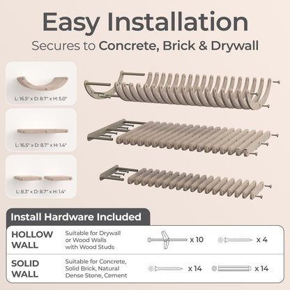 Wall Mounted Cat Shelves (Set of 4) by Pryde Pets - 100% Sustainable PET Felt Feline Enrichment Climber Furniture for Small & Large Indoor Cats, Modern Climbing Gym Jungle Design (Oatmeal)