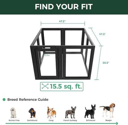 FXW AuraSpace Acrylic Indoor Unleashed Dog Playpen for Small and Medium Dogs, 30 Inch, 8 Panels, Black