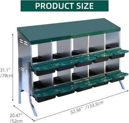 Chicken Nesting Box, 10 Hole 2 Layer Hen Nest Box with Legs, Roll Away Eggs Laying Boxes,Cleanable Pull Out Hen Roosting Boxes