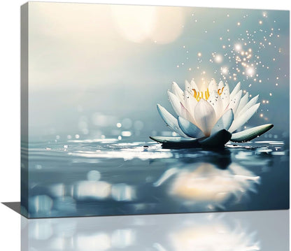 Bathroom Lotus Wall Art Floral Pictures Zen Meditation Wall Decor Yoga Spa Spiritual Canvas Print Painting Artwork for Bathroom Restroom Living Room Bedroom 16"x20"