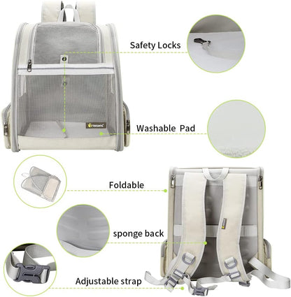 Texsens Pet Backpack Carrier for Small Cats Dogs | Ventilated Design, Safety Straps, Buckle Support, Collapsible | Designed for Travel, Hiking & Outdoor Use (Creamy White)