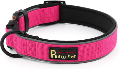 Plutus Pet Tactical Dog Collar, Reflective, Adjustable Heavy Duty Dog Collar, Soft Padded and Comfortable, for Small Medium and Large Dogs (Hot Pink, XL)