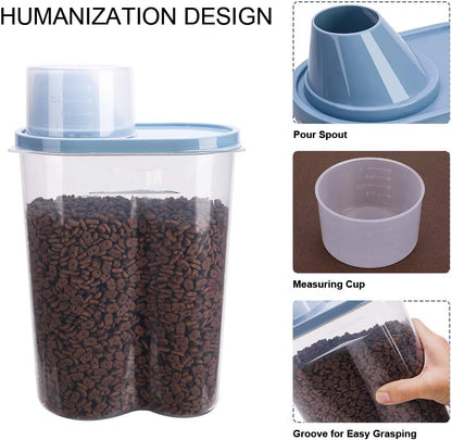 GreenJoy 2 Pack 2lb/2.5L Pet Food Storage Container with Measuring Cup, Can Covers and Bowl for Small Dog, Cat, Waterproof-BPA Free