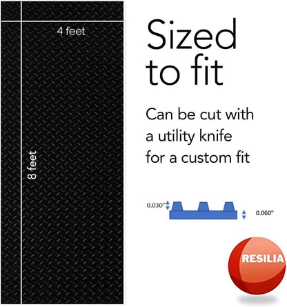 RESILIA Heavy Duty Garage Floor Runner & Protector Mat - Slip Resistant Diamond Plate PVC Mats - Water, Spill, & Stain Resistant, Black (4 feet x 8 feet), Made in The USA