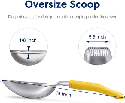 WePet Cat Litter Scoop, Aluminum Alloy Sifter, Kitty Metal Scooper, Deep Shovel, Long Handle, Poop Sifting, Kitten Pooper Lifter, Durable, Heavy Duty, for Litter Box