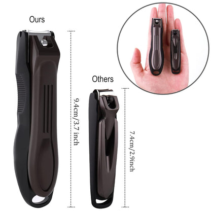GLAMFIELDS Nail Clippers with No Splash Storage Box, Large Fingernail Toenail Clipper Detachable Easy Clean Nail Cutter Trimmer with Nail Files for Men & Women, Leather Case Packed(Black -1Pack)