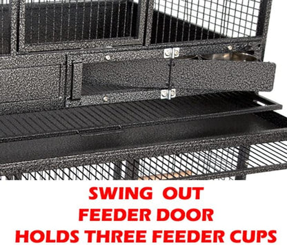 Extra Large Stackers Heavy Duty Wrought Iron Breeder Parrot Aviary Bird Breeding Rolling Cage with Side Nest Box Doors Metal Pull Out Grate and Tray