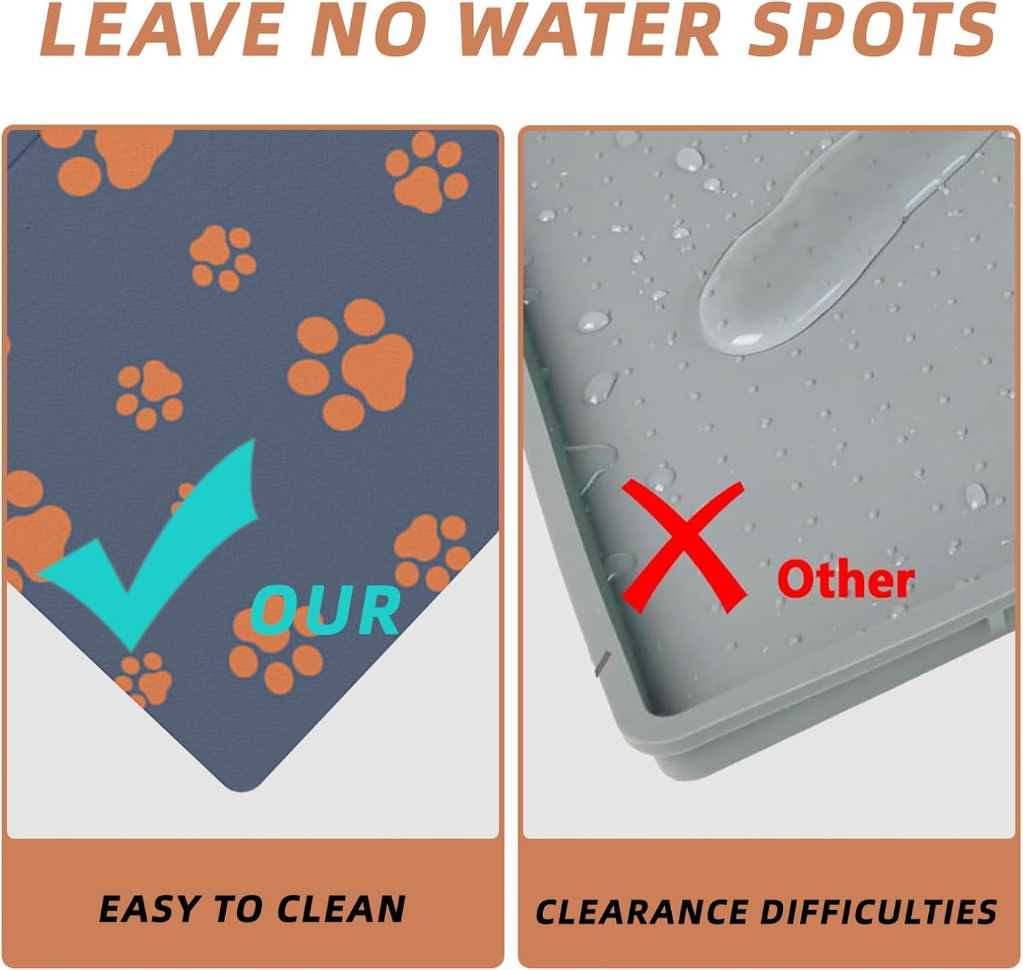 12"×20" Dog Food Mat-Absorbent Mat for Food and Water No Stains Quick Dry Cat Bowl Mat Non Skid Dog Feeding Mat with Footprints for Messy Drinkers Blue