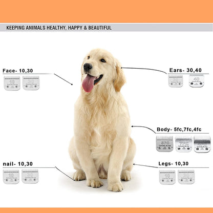 7FC Blades Dog Grooming Clipper Compatible with Andis Pet/Oster A5/Wahl KM Series, Ceramic & Stainless Steel Blade