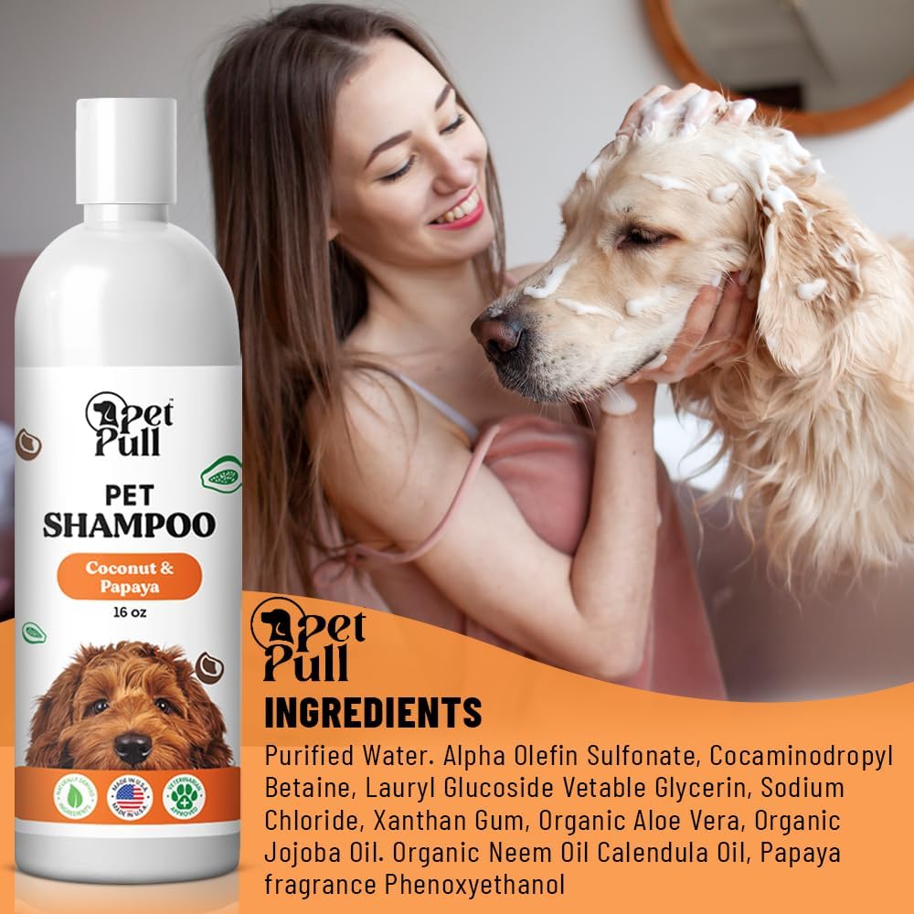 Pet Shampoo for Dogs - Plant-Based Dog Shampoo Cleanser - Dog Wash Pet Supplies for Pets with Coconut and Papaya Scent - Safe and Gentle Sensitive Skin Dog Shampoo - Made in The USA (16Oz)