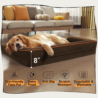 Large Dog Bed Orthopedic Washable - Extra Large XXXLarge Dogs, Orthopedic Coffee Jumbo Dog Bed with Waterproof Cover and Removable Egg Foam, Couch Bed Bolster