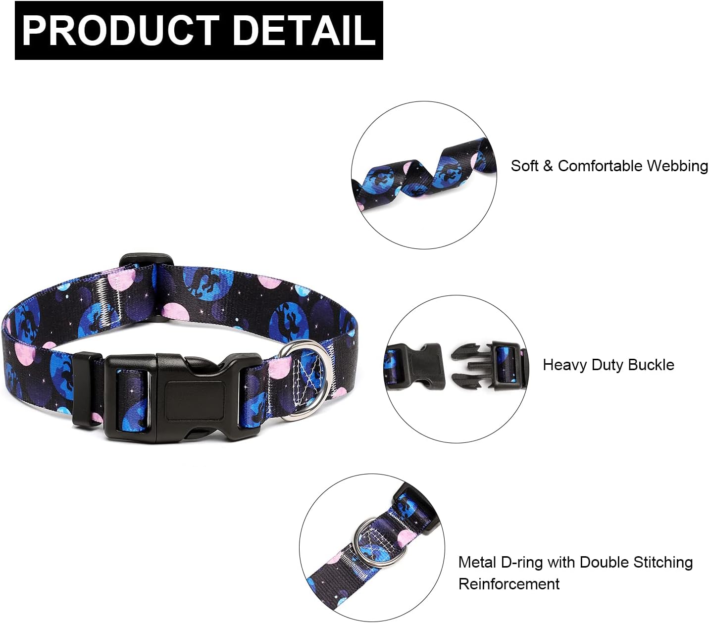 Mercano Adjustable Dog Collar - Special Design Patterns, Soft Nylon Comfortable Durable Pet Collar for Small Medium Large Dogs (L, Night Sky)