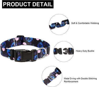 Mercano Adjustable Dog Collar - Special Design Patterns, Soft Nylon Comfortable Durable Pet Collar for Small Medium Large Dogs (M, Night Sky)