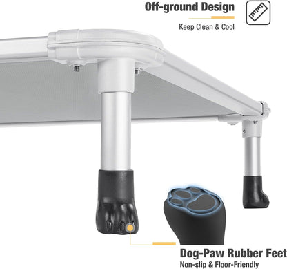 Veehoo Chew Proof Elevated Dog Bed - Cooling Raised Pet Cot - Silver Aluminum Frame and Durable Textilene Mesh Fabric, Unique Designed No-Slip Feet for Indoor or Outdoor Use, Grey, Large, CWC2003
