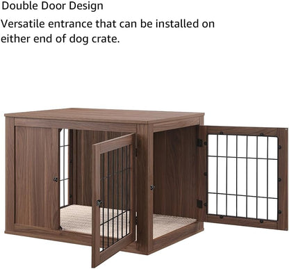 unipaws 30 Inch Furniture Style Dog Crate, Indoor Aesthetic Puppy Kennel with Door, Modern Decorative Wood Wire Pet House Dog Cage, Pretty Cute End Side Table Nightstand, Walnut