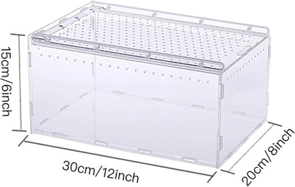 Magnetic Acrylic Case, Micro Habitat Small Tarantula Enclosure Enclosure for arboreal Tarantula Scorpion Sling Lizards Mantis Snake Gecko Jumping Spider Snail Insect Isopods (12 * 8 * 6inch)