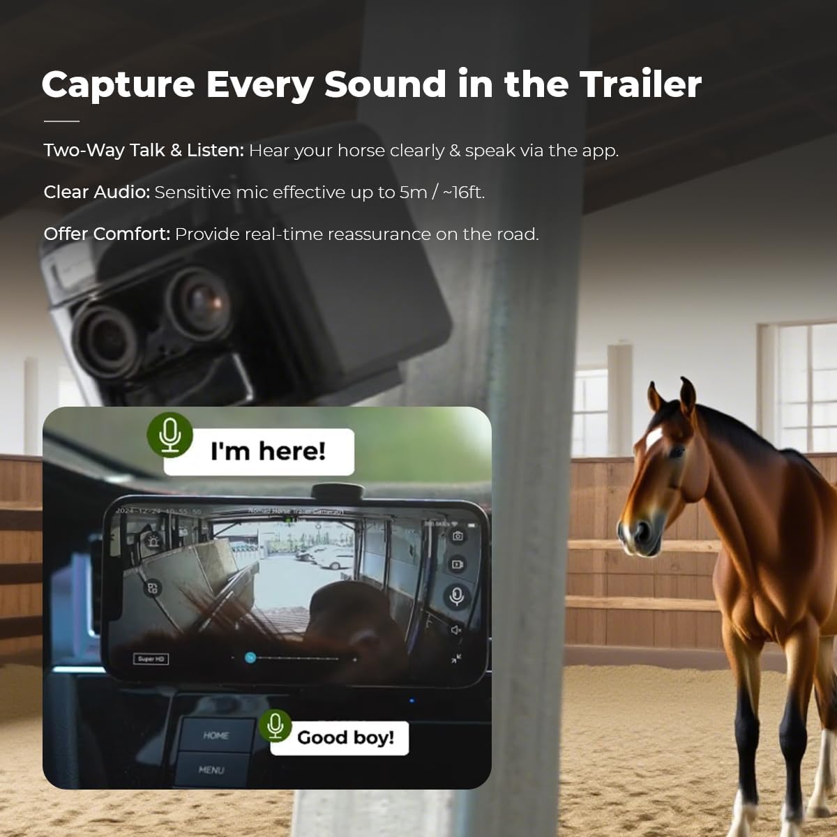 NomadEye Wireless Horse Trailer Camera – 4K Live Video & 2-Way Audio – WiFi Connect – Magnetic Mount – 15Hrs Recording – Night Vision – iOS & Android App (3 Pack)