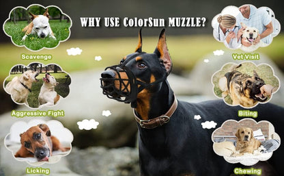 Dog Muzzle Breathable Basket Muzzles for Large and X-Large Dogs, Stop Biting, Barking and Chewing, Best for Aggressive Dogs Black Brown (Black Rubber, XL)