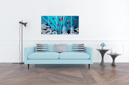 SYGALLERIER Fish Metal Wall Art Hand Crafted Large 3D Sea Life Pictures Modern Abstract Coastal Aluminum Artwork Contemporary Sculpture for Living Room Bedroom Dinning Decor