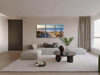 Wieco Art 3 Piece Beach Coastal Sand Dune Canvas Prints Modern Stretched Wall Art Seascape Pictures Paintings for Living Room Bedroom Home Decorations Landscape Artwork