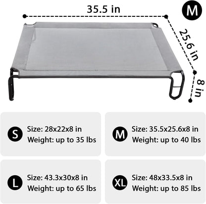 Pettycare Elevated Outdoor Dog Bed - Medium Dog Cot, Waterproof, Cooling, Non Slip, Up to 40 lbs, Grey