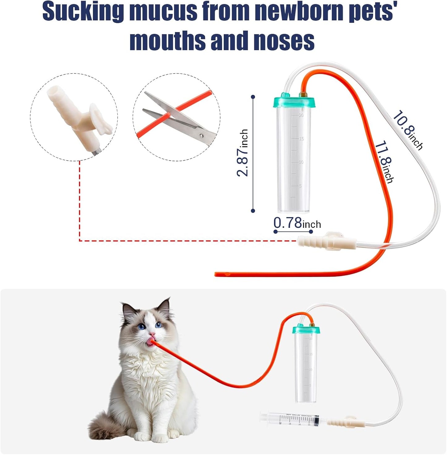 Newborn Puppy Kitten Small Animal Sterile Mucus Extractor Suction Catheter, Animal Kid Puppy Kitten Tube Feeding Kit 8 FR Red Feeding Tubes with 20ml Syringes and Bulb Aspirator