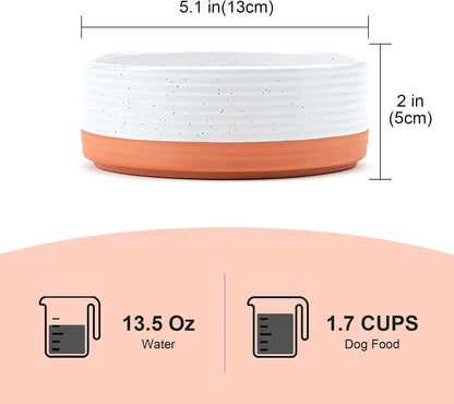 SPUNKYJUNKY Ceramic Dog and Cat Bowls 2 Pack, 5.1'' Dog and Cat Food Water Double Feeding Bowls Non-Slip for Cats and Puppy Small Sized Breed Microwave Dishwasher Safe - 13.5 OZ, 2pcs, Pattern White