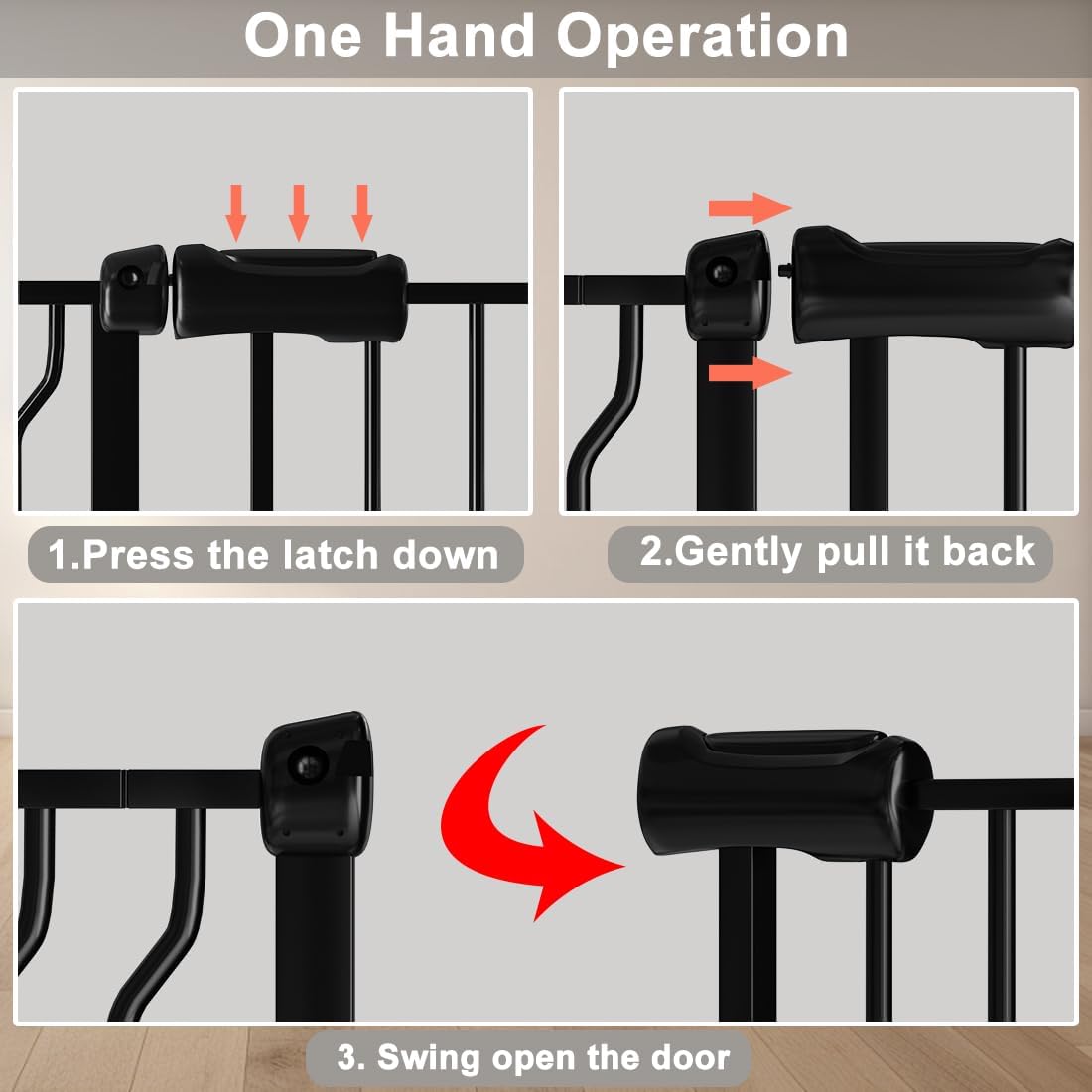 Narrow Baby Gate for Doorways Stairs, 24-29" Wide Pressure Mounted Walk Through Metal Auto Close Safety Child Gatesfor Kids or Pets, Black