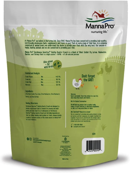 Manna Pro Farmhouse Favorites Quirky Quatro Crunch – 100% Natural Protein Treat for Mixed Flocks – Blend of Black Solider Fly Larvae, Mealworms, Beetles & Shrimp – 2lb