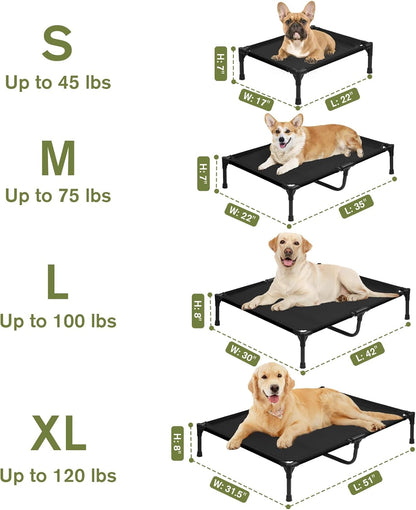 Elevated Dog Bed 42 Inch - Breathable Raised Pet Bed for Large Dogs, Waterproof Dog Cot Bed Easy to Assemble, Durable Portable Pet Cot with Non-Slip Feet, Black