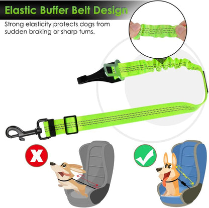 SlowTon Dog Seat Belt, Adjustable Dog Safety Belt Leash, 2 in 1 Latch Bar Attachment Dogs Car Seatbelt with Elastic Nylon Bungee Buffer, Reflective Nylon Belt Tether(VL,35.5in)