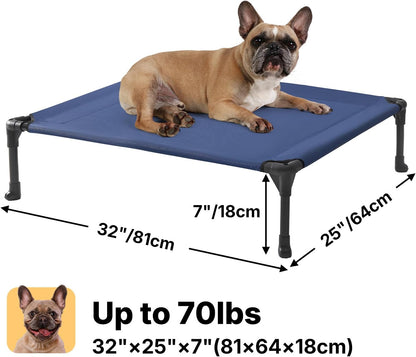 Veehoo Outdoor Elevated Dog Cot Bed, Cooling Raised Pet Bed for Medium Dogs, Washable Breathable Mesh Hammock Bed with No-Slip Feet, Indestructible Ground Off Training Platform Cot-32"x25" Blue
