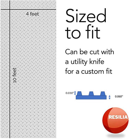 RESILIA Heavy Duty Garage Floor Runner & Protector Mat - Slip Resistant Diamond Plate PVC Mats - Water, Spill, & Stain Resistant, Silver (4 feet x 10 feet)