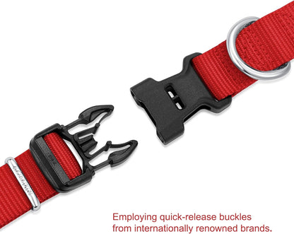 Mikivery Nylon Dog Collar with Quick Release Buckle Soft Adjustable Sturdy for Small Medium Large Dogs Red,L