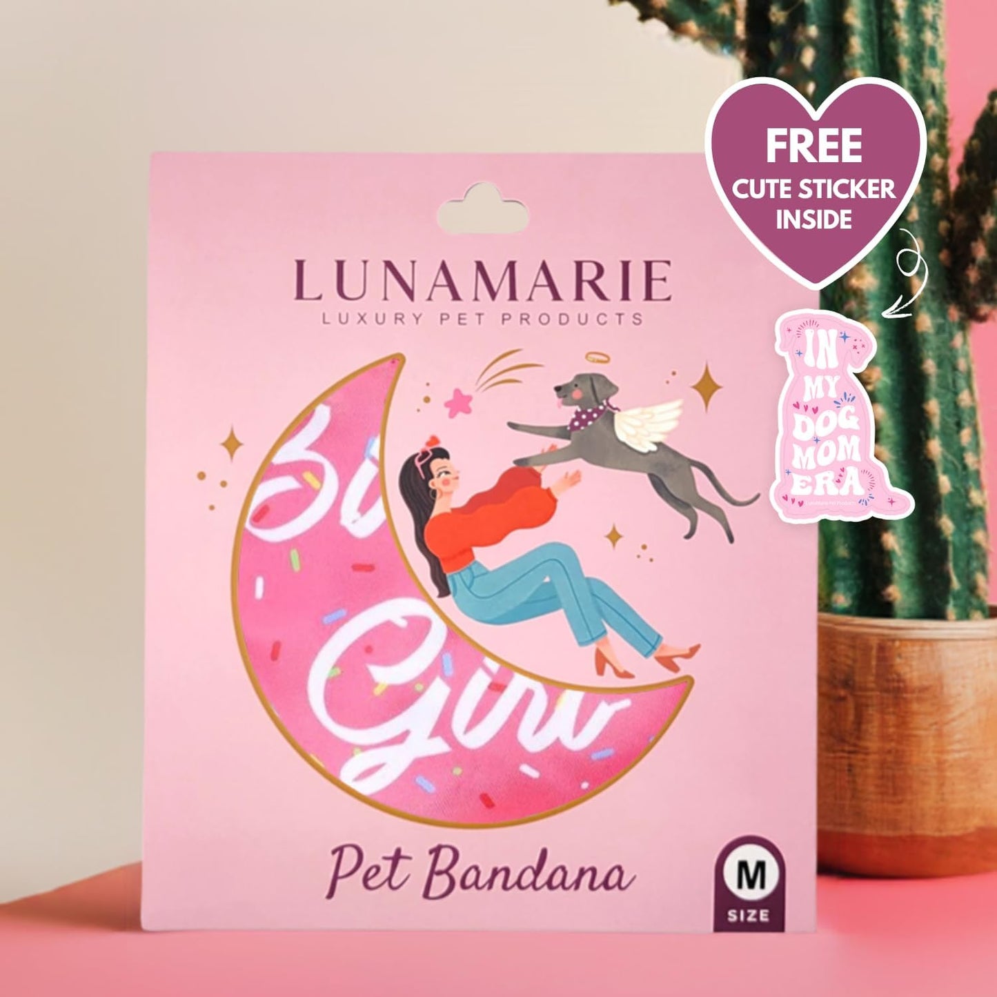 LunaMarie - Luxury Pet Birthday Bandanas -Premium & Silky Poly Fabric | 100% Handmade | Custom Shape Dual Layered (Birthday Girl, Large)