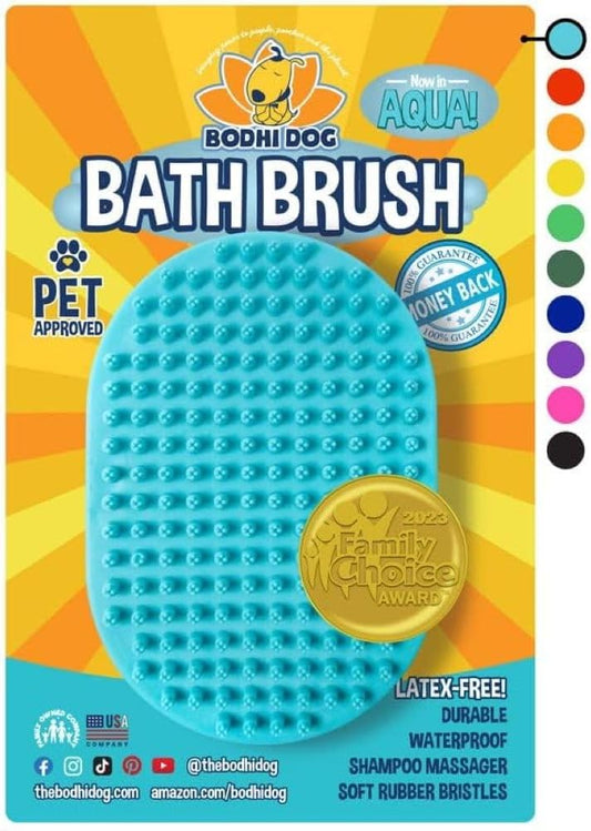 Bodhi Dog Shampoo Brush - Pet Grooming & Bath Supplies for Dogs and Cats - Bath Brush for Long & Short Hair - Premium Scrubber for Shower, Bathing & Massage (One Pack, Aqua)
