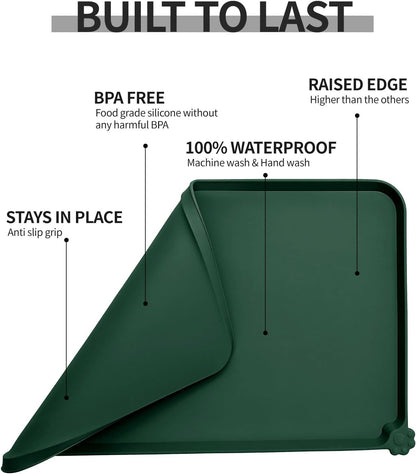 Waterproof Pet Feeding Mat with High Raised Edges, Heavier and Thicker Placemats for Cat Dog Water Bowl with BPA Free, Dogs Cats Food Mats for Messy Drinkers to Prevent Spill and Protect Floors