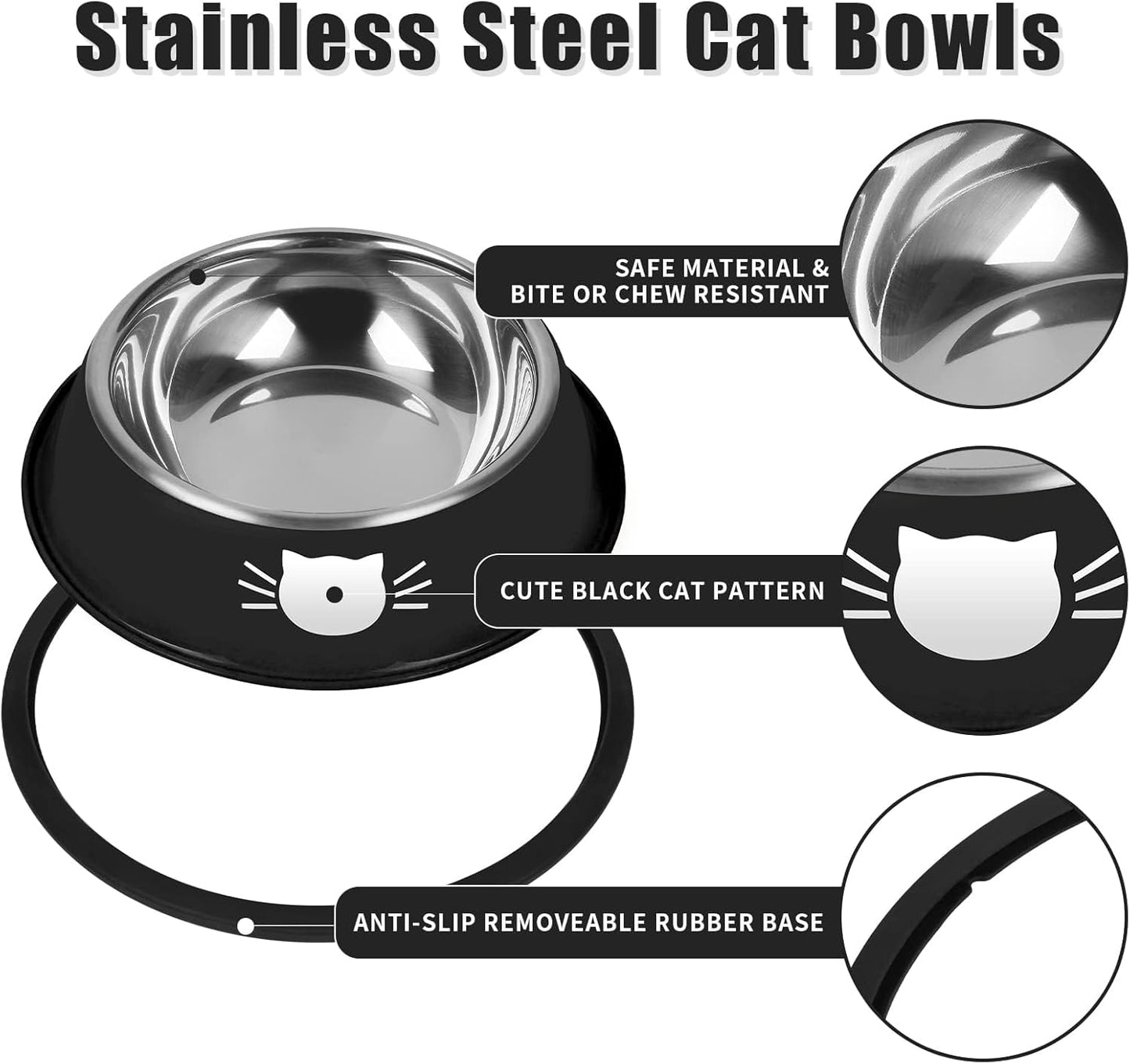 2 Pcs Non-Slip Stainless Steel Small Cat Food Bowls - Unbreakable, 13 Oz, Suitable for Indoor Small Pets - Removable Rubber Base, Easily Clean, Lovely Color
