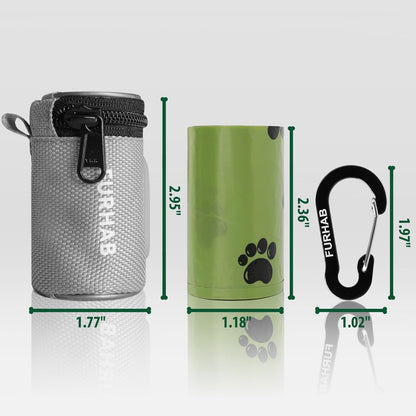 Glow Dog Poop Bag Holder for Leash Doggie Waste Bag Dispenser Puppy Potty Carrier Small Doggy Zipper Pouch with Carabiner Clip 1680D Nylon Oxford with 1 Roll of Pet Trash Bags, Silver