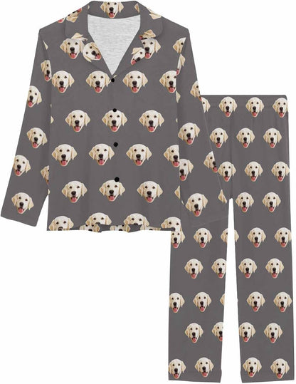 MyPupSocks Custom Face Pajamas for Women Set, Personalized Photo Long Sleepwear XS-XXL
