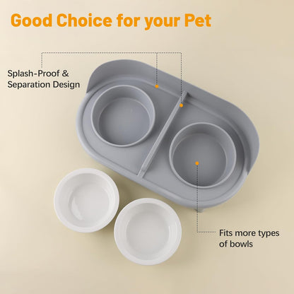Elevated Cat Bowls, Tilted Rised Cat Food and Water Bowl with 2 Pcs Ceramic Pet Bowls, Rised Stand, Pet Dish Anti Vomiting Feeding Station for All Sized Cats & Small Dogs (Grey)