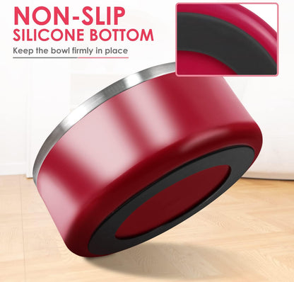 IKITCHEN Dog Bowl for Food and Water, 40 Oz Stainless Steel Pet Feeding Bowl, Durable Non-Skid Double Wall Insulated Heavy Duty with Rubber Bottom for Medium Large Dogs (40 Ounces/5 Cup, Red)