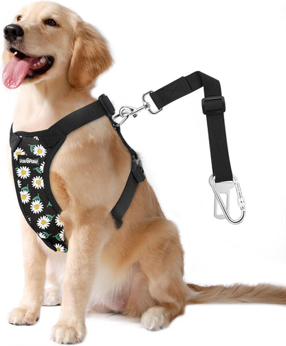 Dog Seat Belt, Safety Vest Dog Car Harness with Adjustable Buckle Dog Seat Belt for Vehicle Nylon Pet Safety Seat Belts Heavy Duty(XL, Black Daisy)