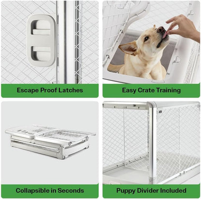 DIGGS Revol Collapsible Dog Crate with Wheels - Premium Portable Dog Crate - Safe, Stylish, and Convenient Indoor Kennel (Smoke, Intermediate)