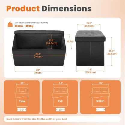 Sweetcrispy 30 Inches Folding Ottoman with Storage Bench, Foot Rest Stool, End of Bed Storage Bench Upholstered, Load 660 lbs, for Living Room, Lychee Grain Leather, Black