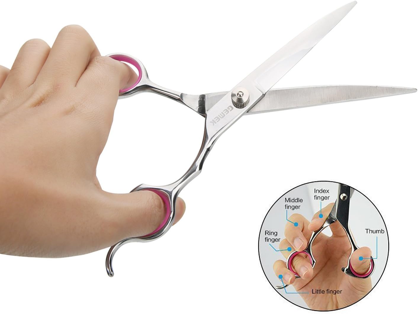 GEMEK Pet Cat Dog Grooming Scissors Set 4 Pieces Stainless Steel Professional Pet Trimmer Kit - 7.5 inch Straight Cutting, Thinning Shears, Curved, Grooming Combs