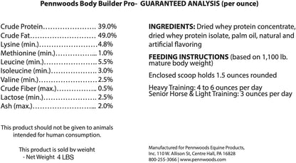 Body Builder Pro, Horse Weight Gain Supplement, Premium High Fat Energy Booster, with Whey Isolate and Concentrate Protein, 4lb Bag